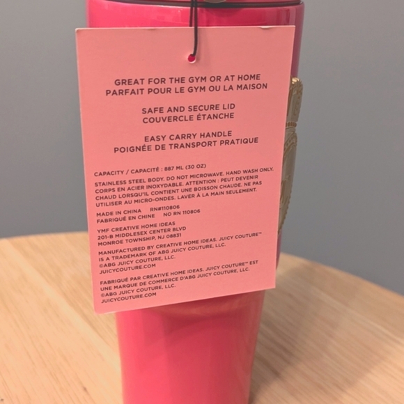 NWT Juicy Couture Insulated Hot/Cold Tumbler w/ Pop-Up Straw & Easy Carry Handle - Picture 10 of 13